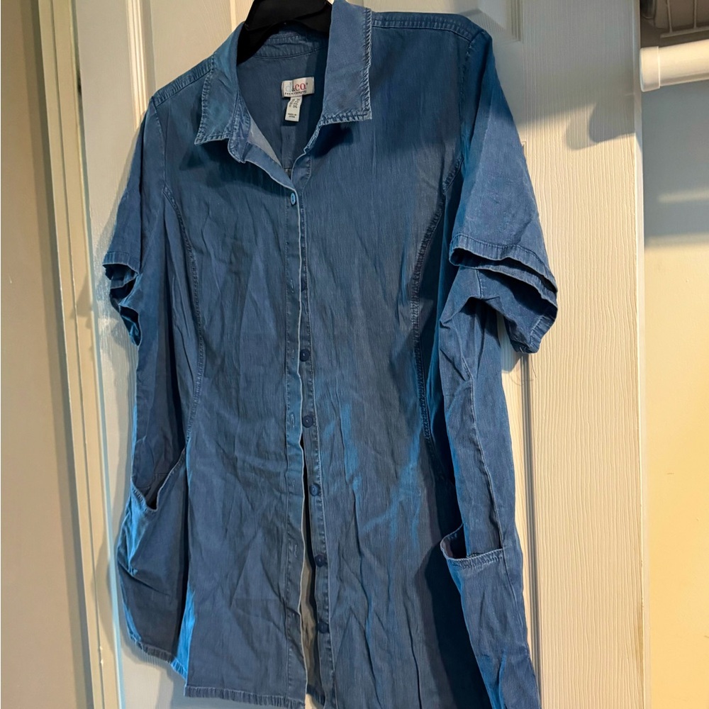 Blue denim Button-Up tunic Shirt